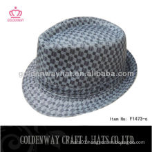 black checked fedora hat camouflage polyester plaid handsome style borsalino model factory sale